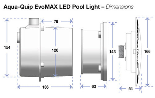 Aquaquip EVO MAX Concrete Niche LED Light Blue x 4 + Mount + 20m Cable + Trans