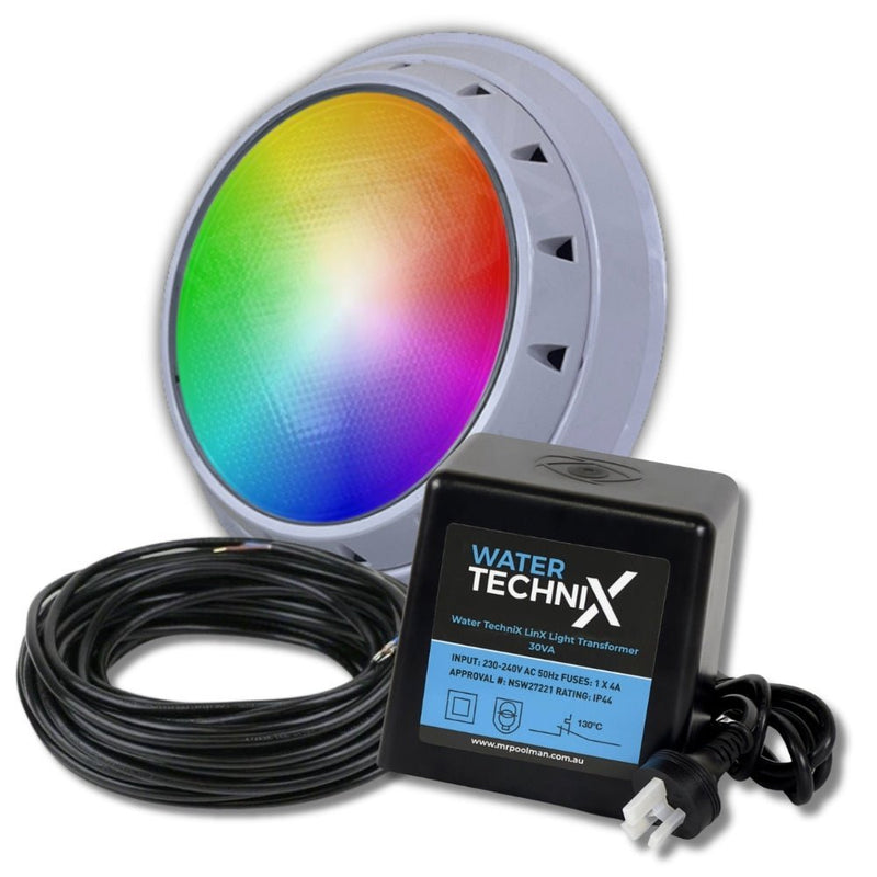Water TechniX LED Pool Light Vivid Bundle - 1 x Multi Colour + Transformer + 20m Cable - Mr Pool Man