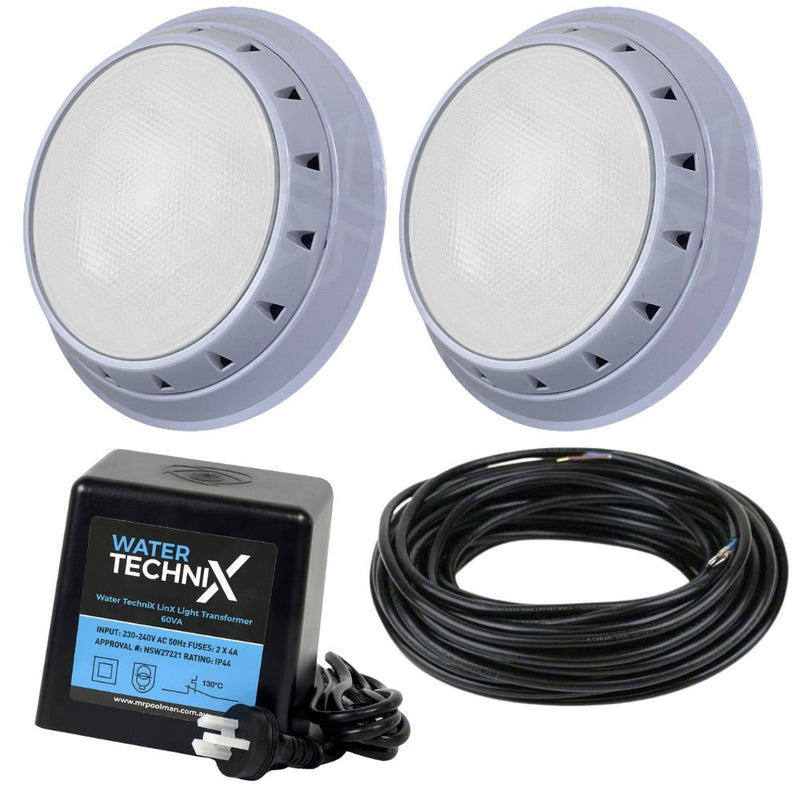 Water TechniX Vivid LED Bundle 2 x White Lights + Transformer + 40m Cable - Mr Pool Man