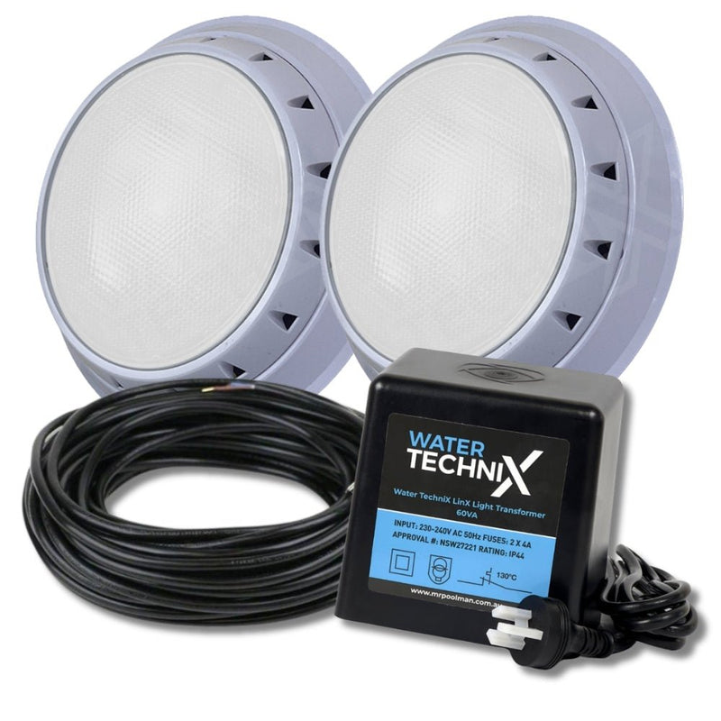 Water TechniX Vivid LED Bundle 2 x White Lights + Transformer + 40m Cable - Mr Pool Man