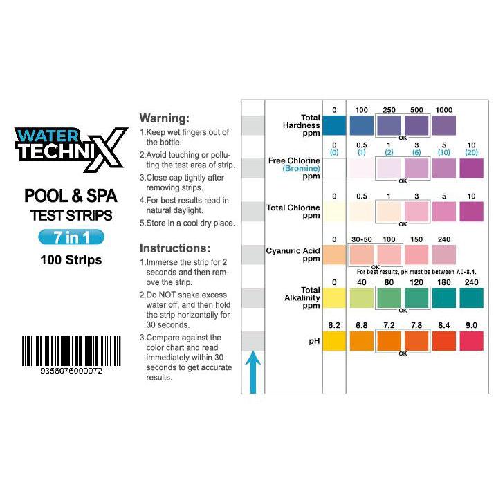 Water TechniX Pool Test Strips - 7 in 1 - Mr Pool Man